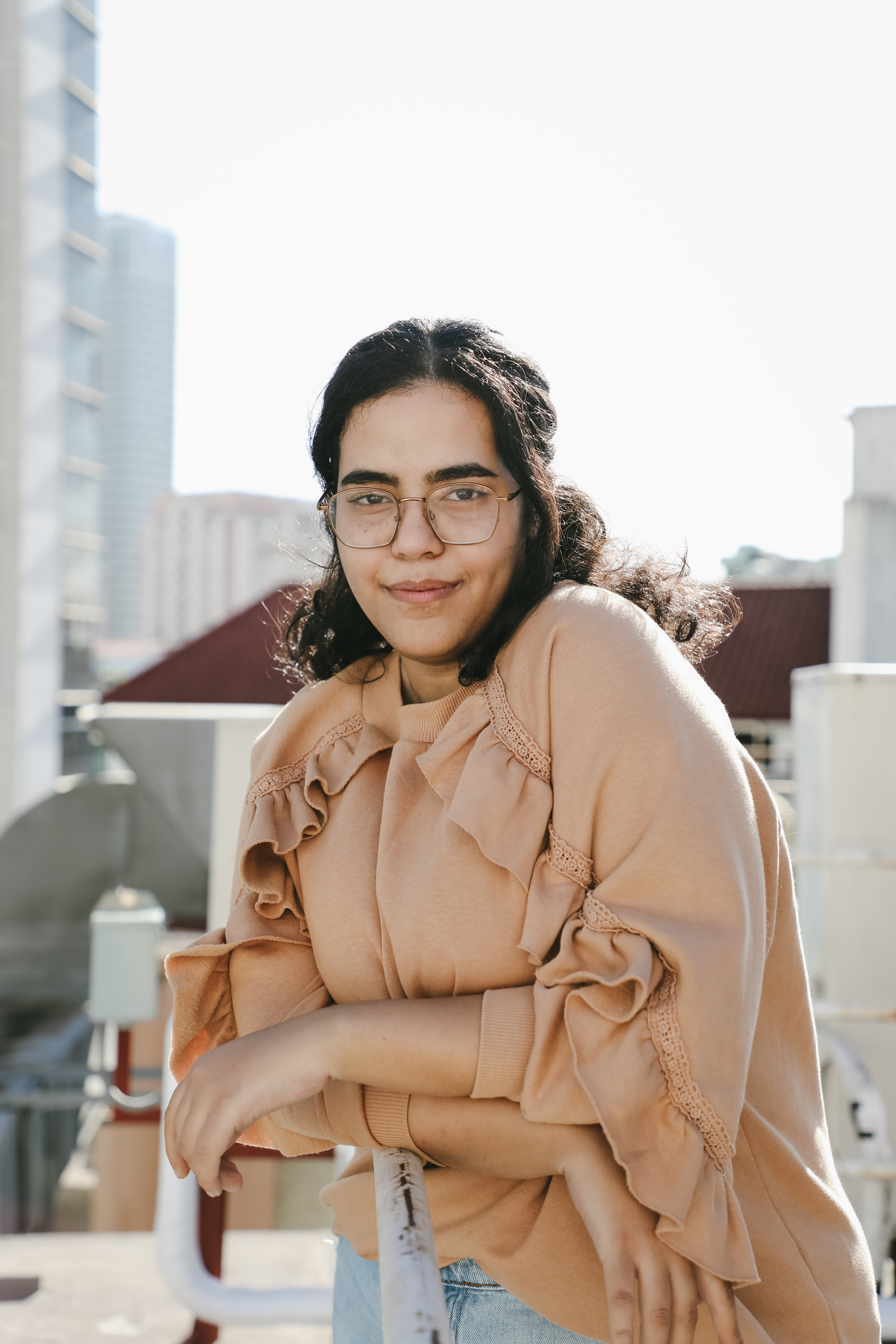 Woman in office rooftop